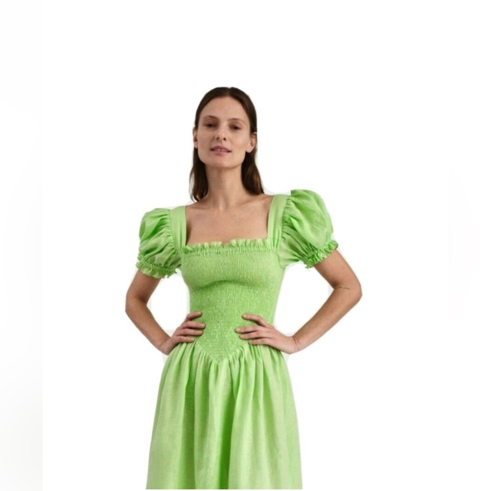 SLEEPER BELLE PUFF SLEEVE GREEN LINEN DRESS XL